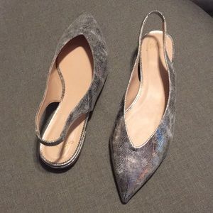 J.Crew Crinkled Metallic Silver Sling Back Flats N